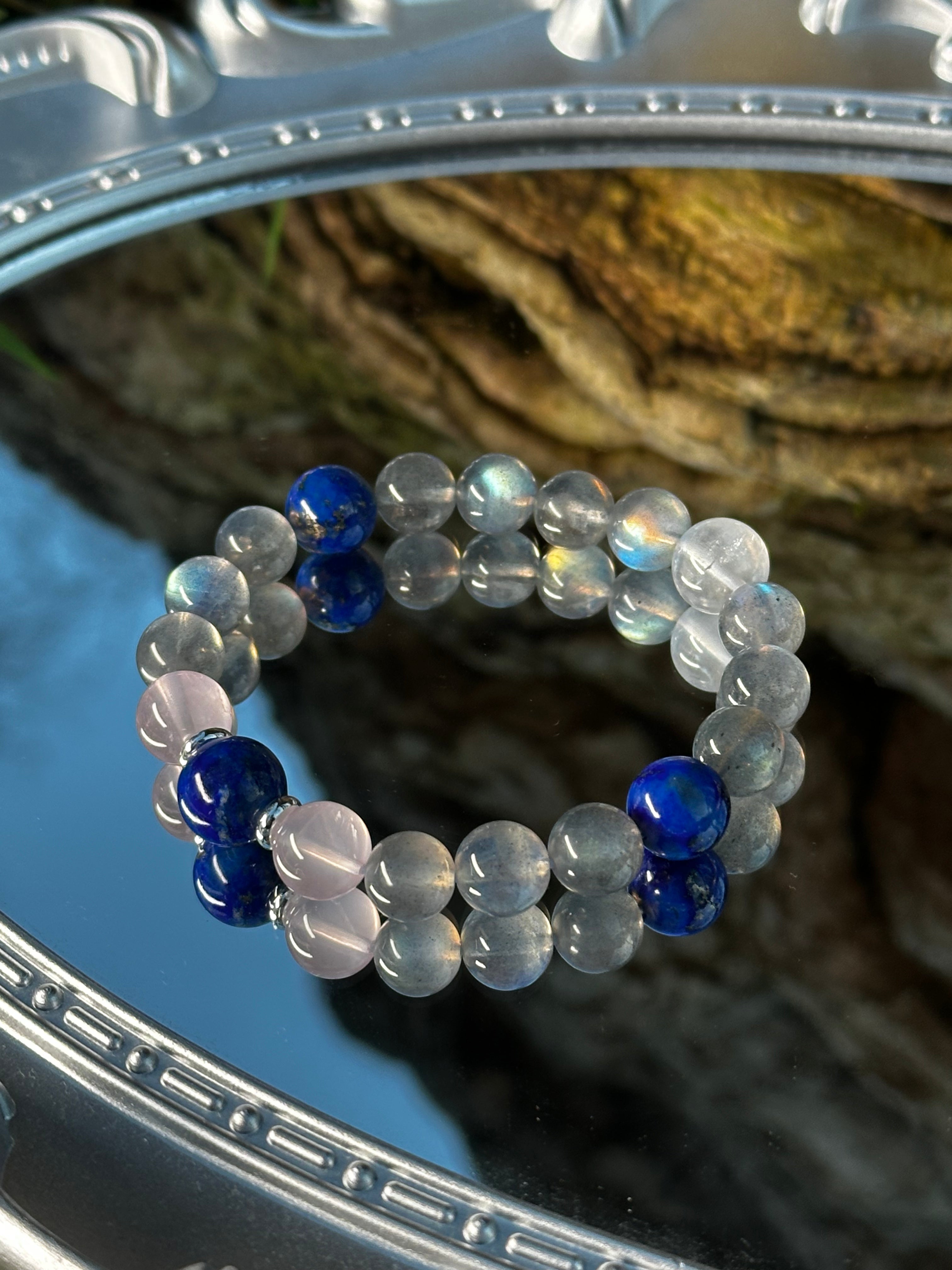 Lapis Lazuli & Gray Moonstone Pure Crystal Bracelet Handcrafted Mindful Bracelet for Calm & Clarity