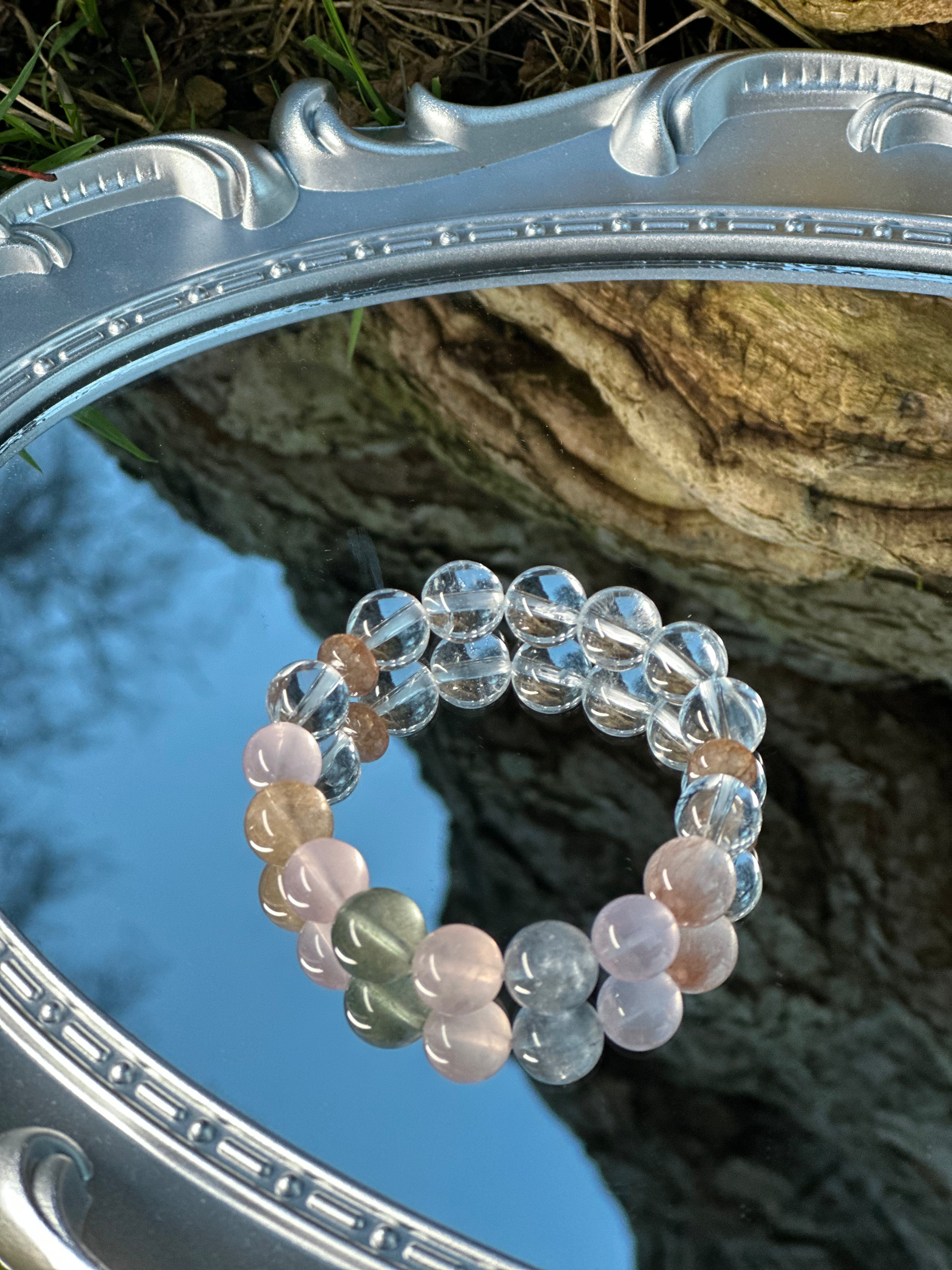 "Rutilated Quartz & Clear Quartz Pure Crystal Bracelet Handcrafted Pure Crystal Ritual Bracelet for Balance & Clarity"