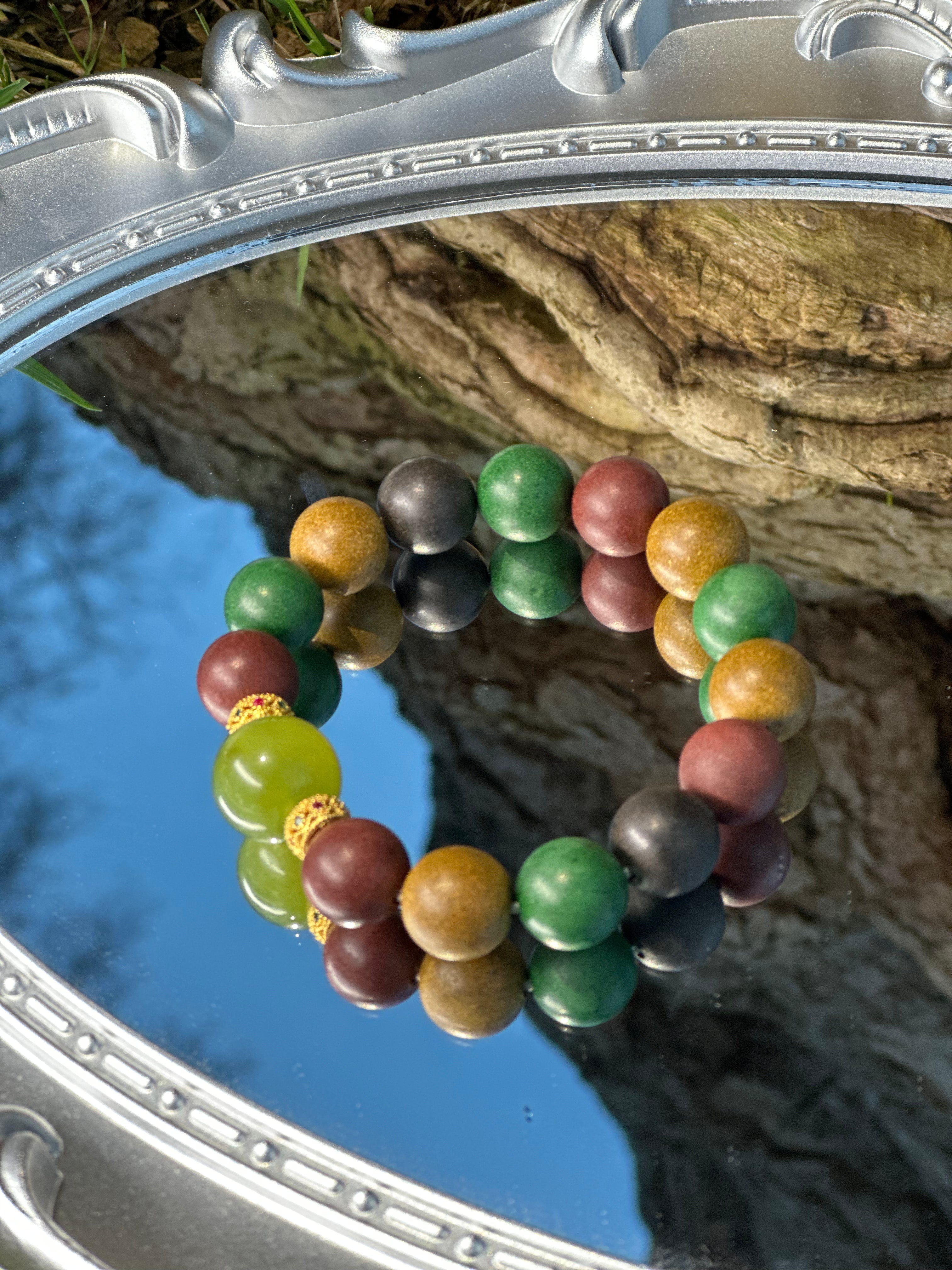 "Five-Element Incense Bead Bracelet Handcrafted Botanical  Incense Beads with Green Grape Quartz Crystal"
