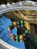 Five-Element Botanical Incense & Crystal Bracelet with Amethyst & Green Agate