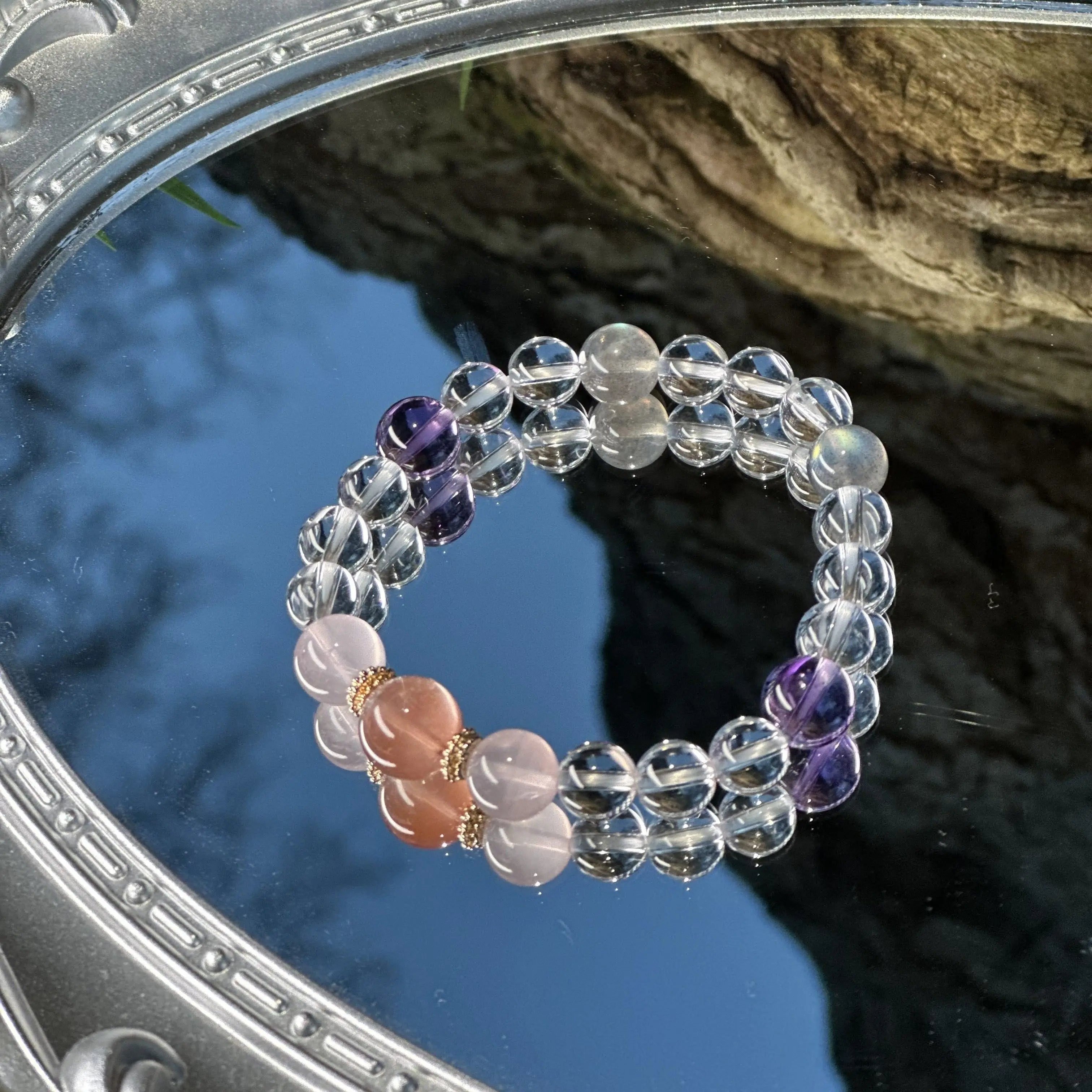 "The Midnight Aura" | Clear Quartz, Amethyst & Grey Labradorite Bracelet - Dao Verse
